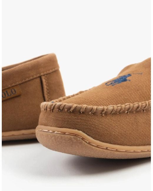 Polo Ralph Lauren Brown Brenan Slippers Tan Washed Twill for men