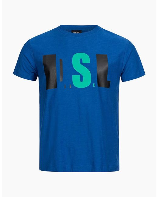 DIESEL Blue T Joe Qb T Shirt Slim Fit Crew Neck Printed Casual Summer Cotton Tee