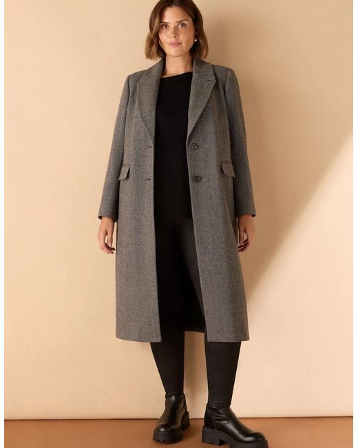 Live Unlimited London Gray Herringbone Wool Blend Tailored Coat