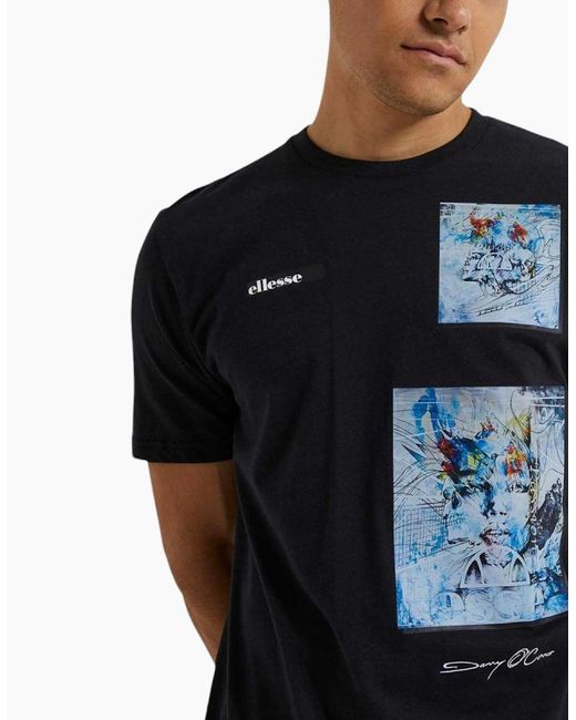 Ellesse Black Passione T Shirts Crew Neck Short Sleeve Casual Summer Cotton Tee for men