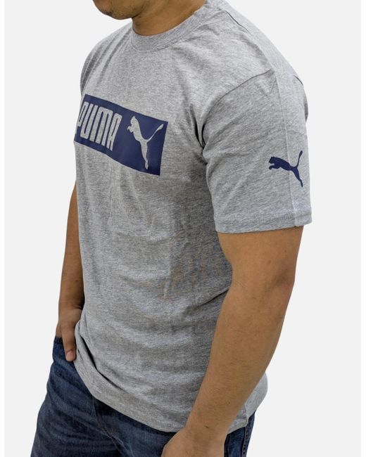 PUMA Gray Essentials Logo T Shirts Crew Neck Pullover Casual Cotton Sports Tee for men