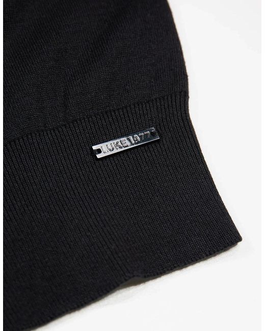 Luke 1977 Black Jenson 1000 Rib Neck Knitted Jumper for men
