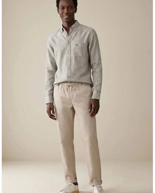 Fynch-Hatton Gray Needle Stripe Linen Button Down Shirt Dark Khaki for men