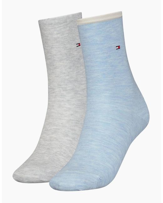 Tommy Hilfiger Blue 2-Pack Classic Embroidered Logo Socks, Light Melange