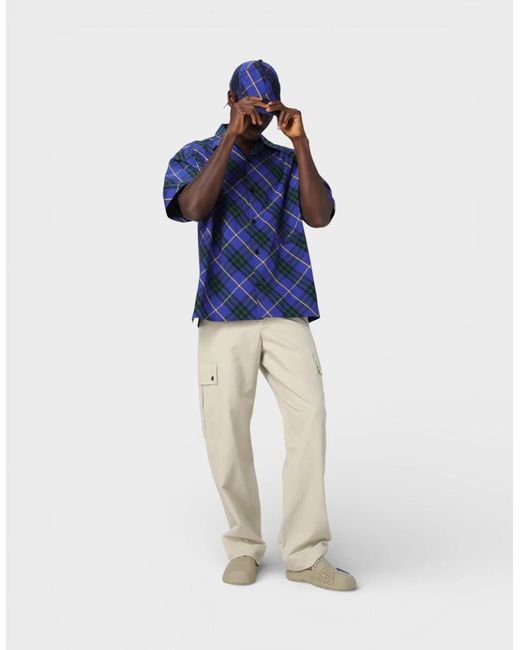 Burberry Blue Linen Check Baseball Cap for men