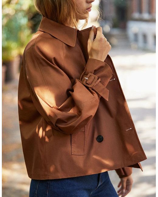 Ro&zo Brown Rust Cropped Cotton Voluminous Sleeve Trench