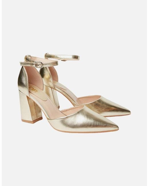 Dorothy Perkins White Ladies Blanche Pointed Ankle Strap High Block Heel Court Shoes