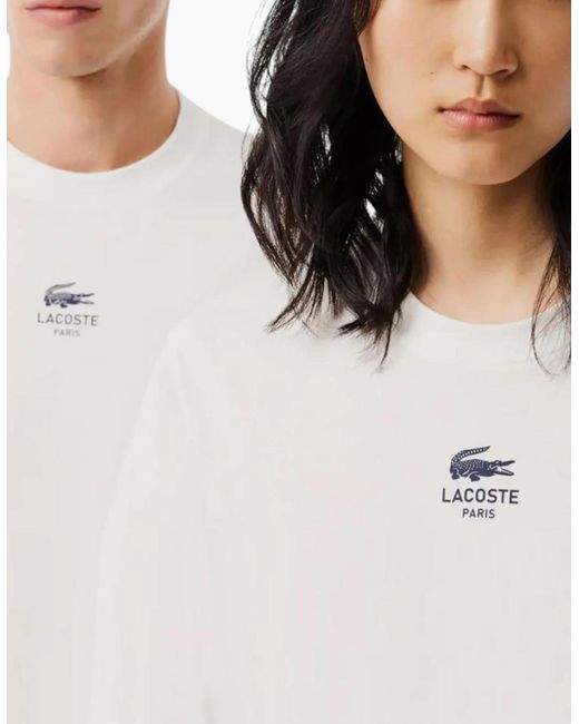 Lacoste White T Shirts Th2739 Signature Print Classic Fit Crew Neck Summer Tee for men
