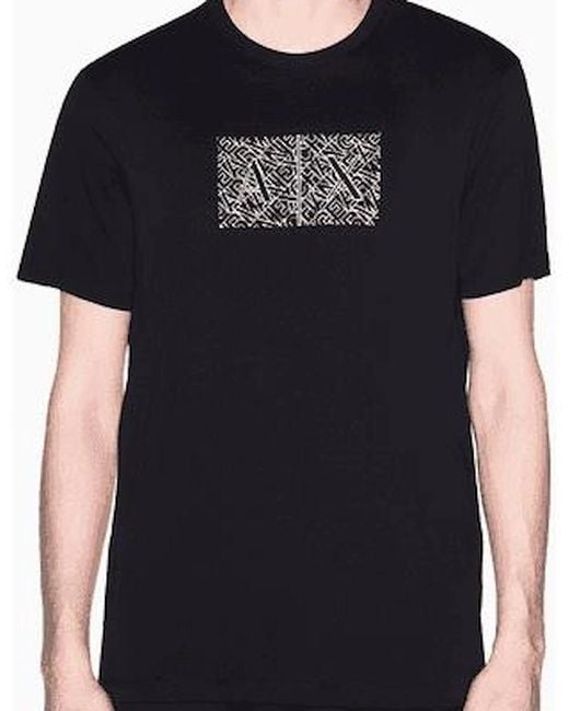 ARMANI EXCHANGE Black Slim Fit Outline Logo T-Shirt for men