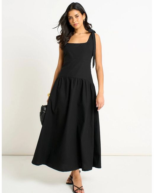 Gini London Black Viscose And Linen Blend Drop Waist Midi Dress