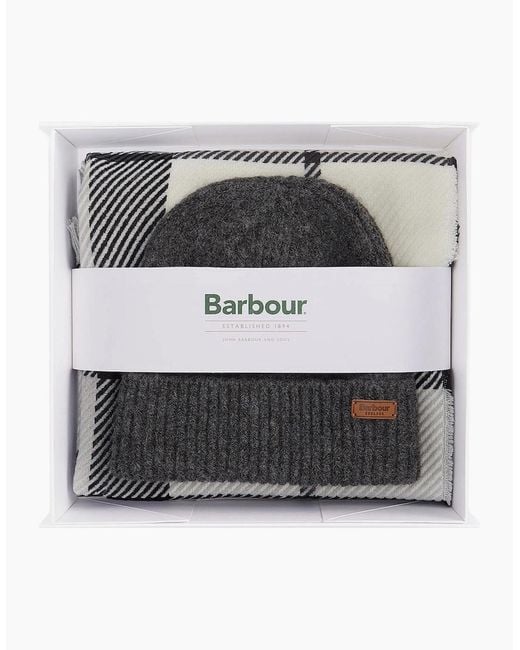 Barbour Gray Pendle Beanie & Blair Scarf Set
