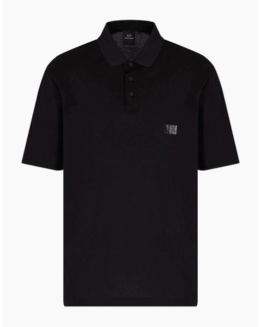 ARMANI EXCHANGE Black Mercerized Cotton Rubber Ax Polo Shirt for men