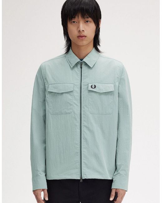 Fred Perry Blue Zip-Through Overshirt for men