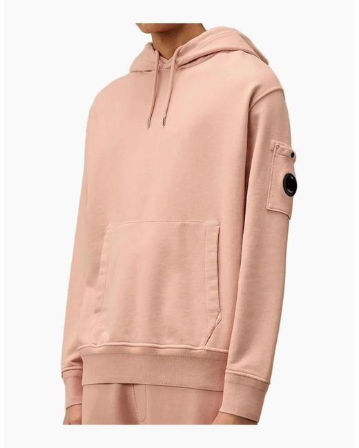 C P Company Pink Diagonal Fleece Resist Dyed Lens Hoodie for men