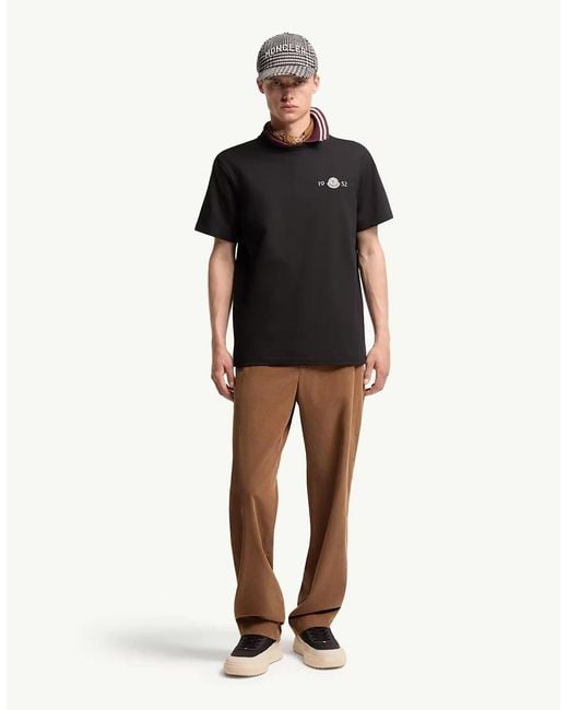 Moncler Black Branded Cotton T Shirt for men