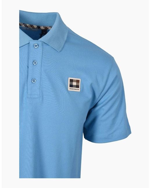 Aquascutum Blue Club Check Badge Polo for men