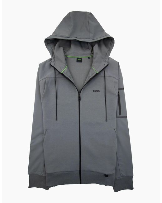 Boss Gray Sariq Cotton-Blend Zip-Up Hoodie With Decorative Reflective Logo Dark for men