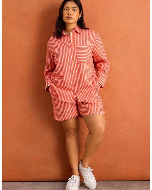 Live Unlimited London Orange Modal Stripe Shirt With Patch Pocket