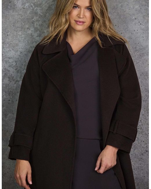 Live Unlimited London Brown Chocolate Wool Blend Belted Coat
