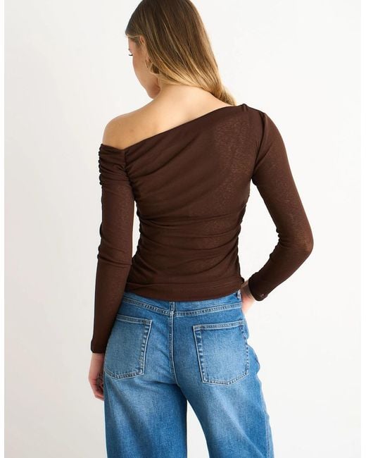 Gini London Brown Chocolate Jersey Slash Neck Long Sleeve Top
