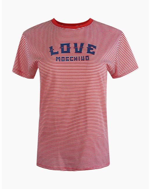 Love Moschino Pink Logo And Stripped T-Shirt
