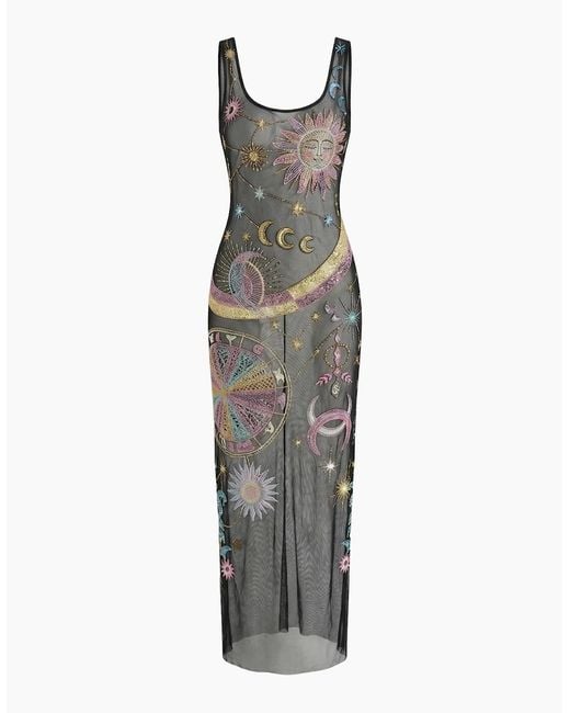 Oceanus Brown Starlit Cosmos Sheer Maxi Dress