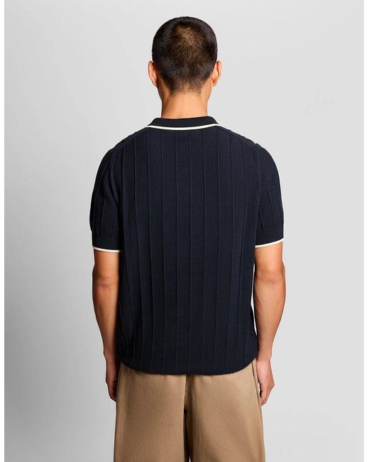 Lyle & Scott Blue Tipped Pique Knitted Polo Shirt for men