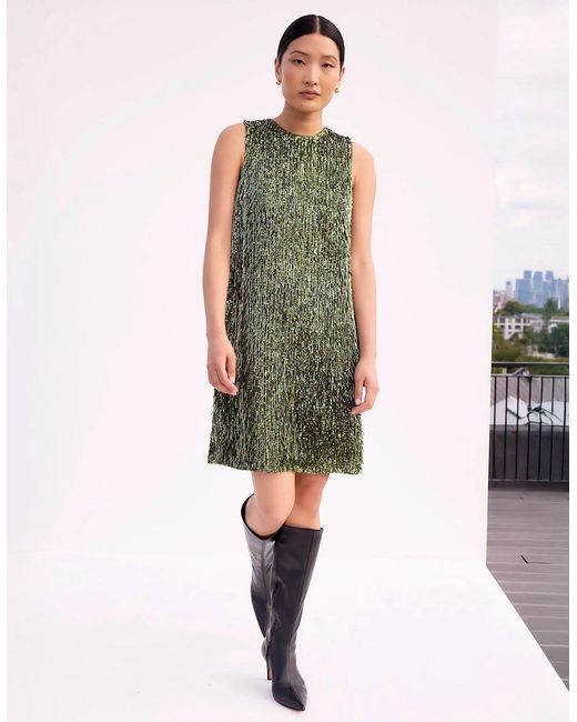 Ro&zo Green Nina- Sequinned Bead-Embellished Shift Dress