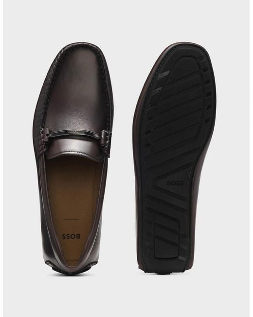 Boss Black Boss Noel Leather Driver Shoes With Branded Hardware for men