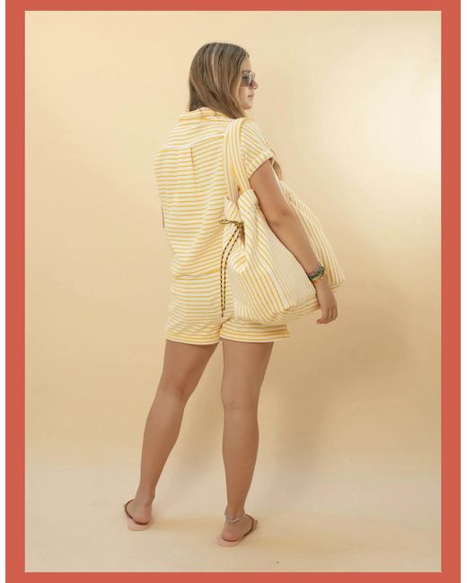 Nooki Design White Talinn Towelling Cotton Striped Shorts