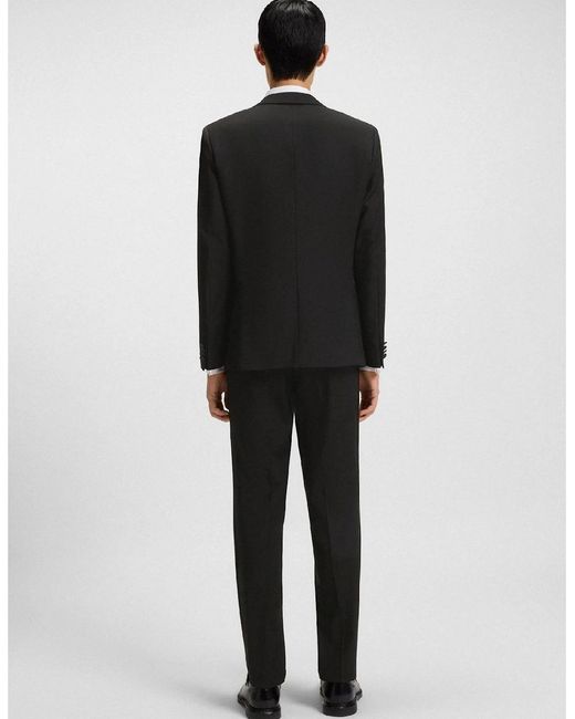 Boss Black Solid Patterned Lapel Collared Suit Jacket With Chest Pocket for men