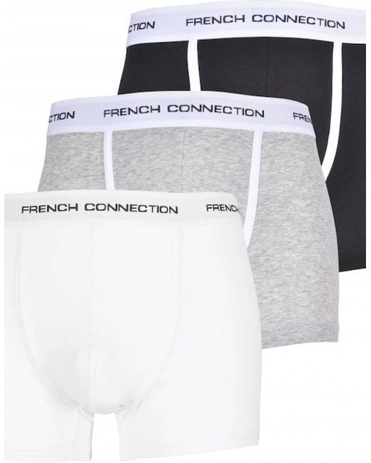 French Connection White 3-Pack Contrast Piping Boxer Trunks for men