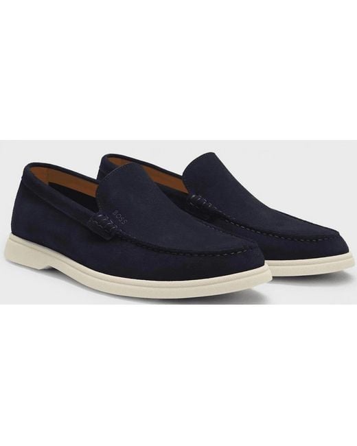 Boss Blue Sienne Moccasin Suede Loafers for men