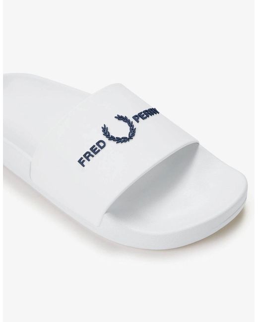 Fred Perry White Branded Slider for men