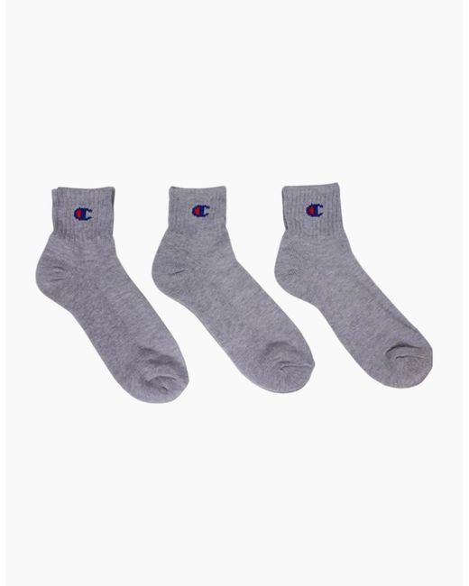 Champion Gray Ankle Socks 3X Pack Regular Cotton Sports Trainer Socks L for men