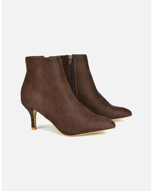 XY London Brown Ladies Anastsia Side Zip Mid Kitten Heel Ankle Boots