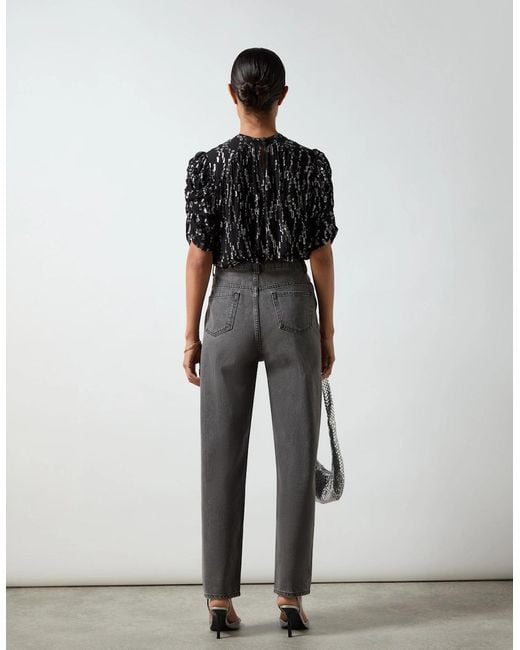 Ro&zo Black Foil Puff Sleeve Top