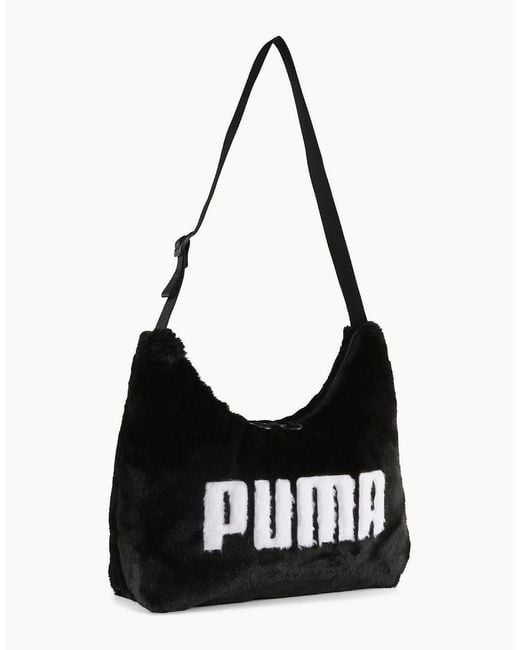 PUMA Black Up Faux Fur Slouchy Hobo Bag