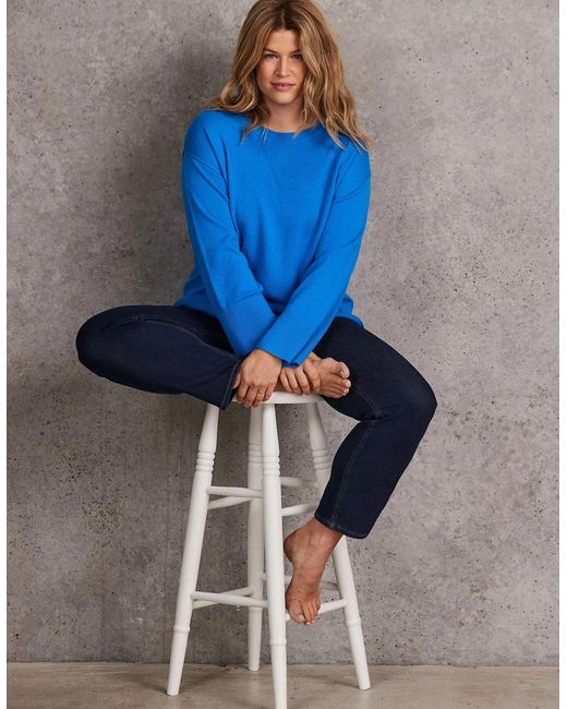 Live Unlimited London Blue Seam Detail Round Neck Jumper With Cashmere