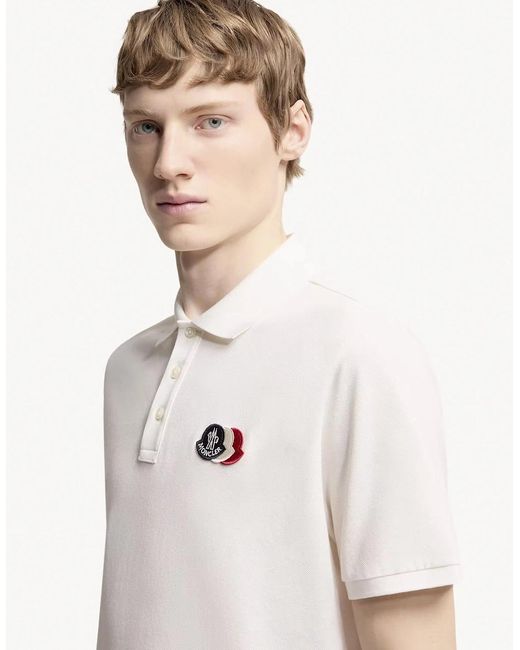 Moncler White Triple Logo Polo for men