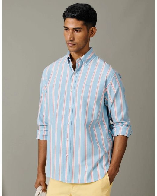 aubi Blue Walesby Lightweight Relaxed Oxford Shirt for men