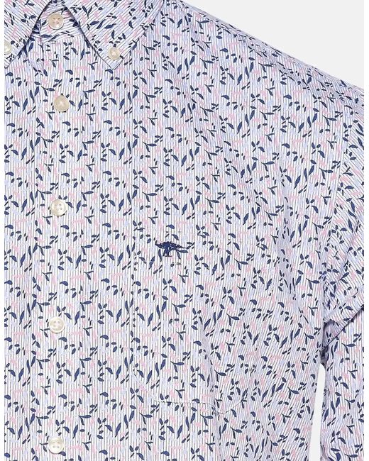 Fynch-Hatton Blue Leaf Print Button Down Shirt Magnolia for men