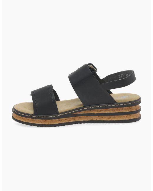 Rieker Black Page Wedge Heel Sandals