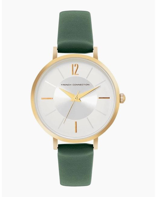 French Connection Green Connection Rose Case Round Shape Strap Quartz Watch