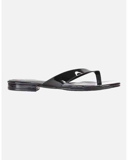 XY London Black Ladies Rio Patent Thong Strap Square Flip Flops