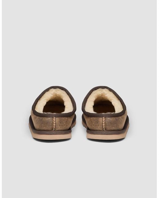 Oliver Sweeney Brown Yaxley Leather Shearling Mule Slippers for men