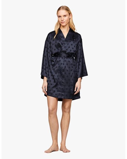 Tommy Hilfiger Blue Kimono Polka Dots Bathrobe Desert Sky