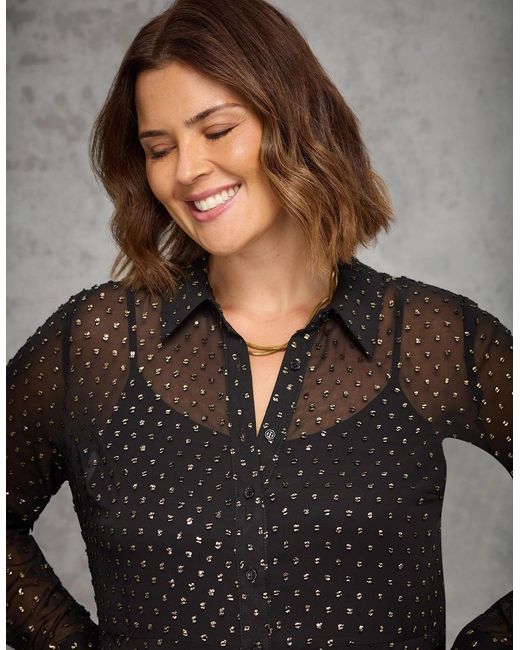 Live Unlimited London Black Metallic Spot Button Through Midaxi Dress