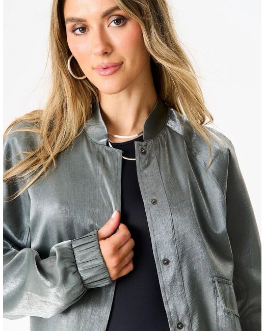Gini London Gray Metallic Elasticated Waist Bomber Jacket