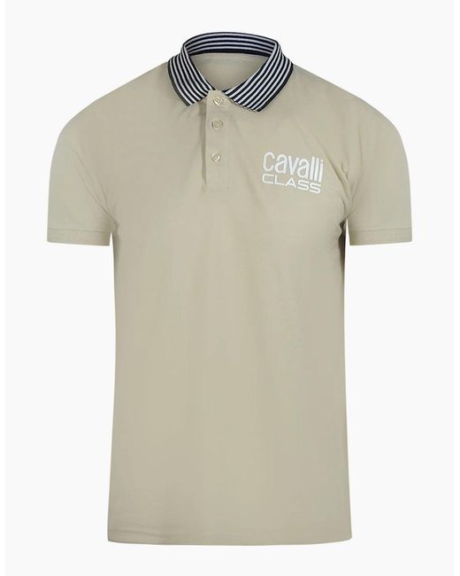 Roberto Cavalli Natural Cavalli Class Striped Collar Polo Shirt for men